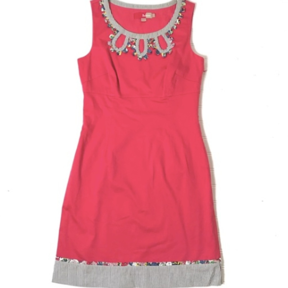 Boden Coral Pink Floral Dress Sz 2 Keyhole Striped